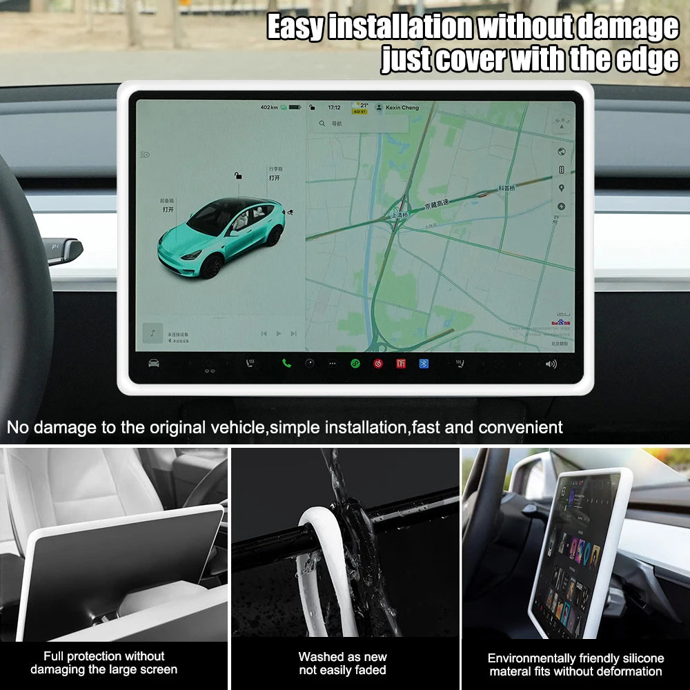 Screen Protector For Tesla Model 3 Y Car Player Rim Covers Silicone Navigation Radio Audio Frame Edge Guards Auto Accessories